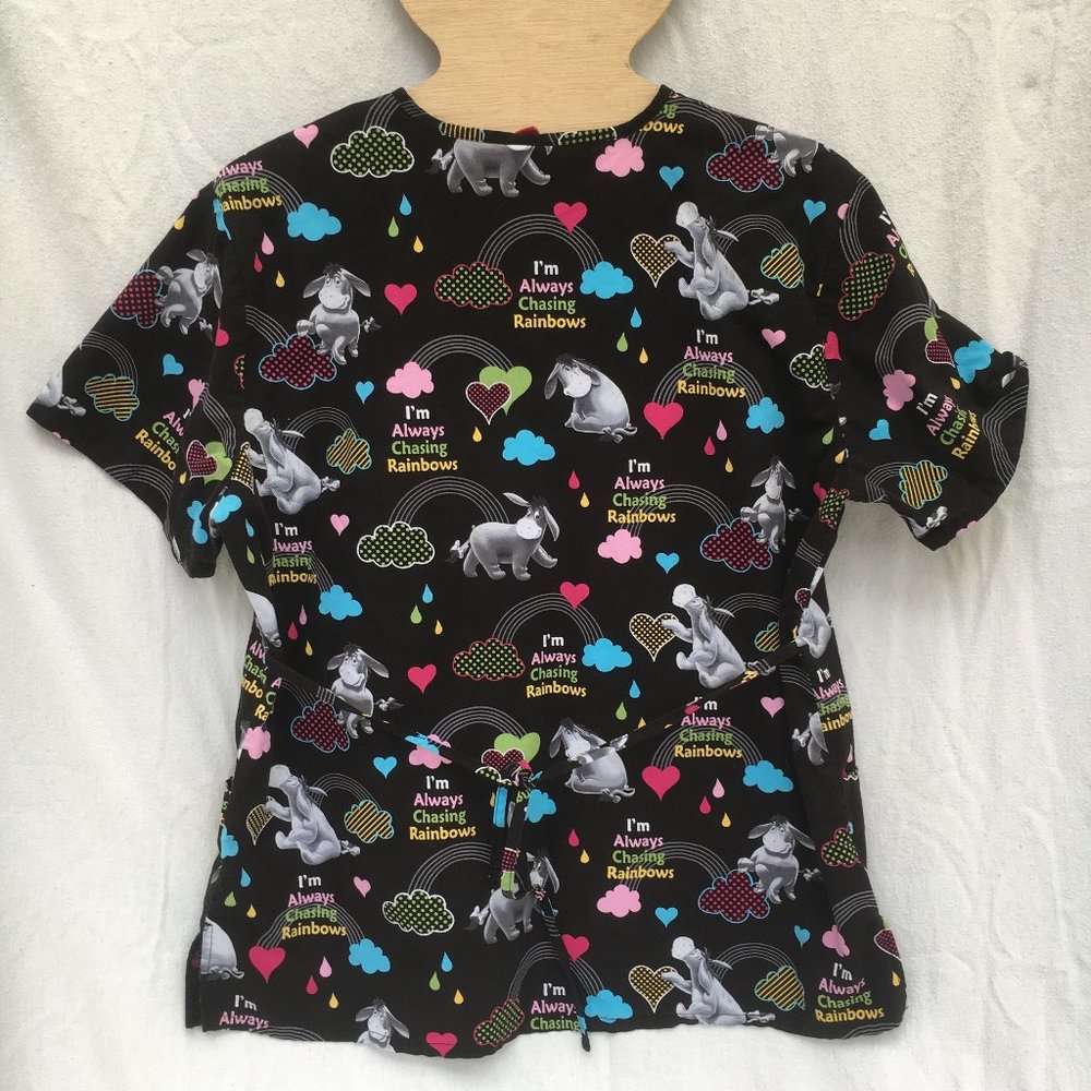 Disney Scrub Top.Eeyore Chasing Rainbows Large View 5